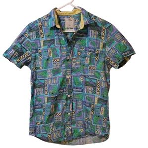 90s Style Dinosaur Print Button Up Size XS